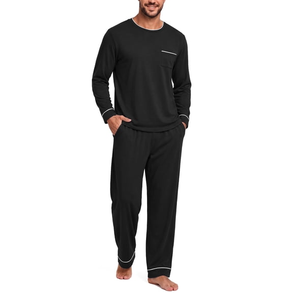 Airmenty Men's Pajama Set Long Sleeve Sleepwear Lightweight Loungewear Shirts and Bottoms Soft Comfy Sleep Sets with Pockets S-2XL