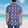 thumbnail image 4 of Honeii Skull Purple Flower Print Men’s Hawaiian Shirt,Classic Button-Down Short Sleeve Shirt, for Beach, Vacation, and Outdoor Activities,Medium, 4 of 7