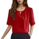 thumbnail image 1 of Camiseta de mujer con cuello en V y mangas de encaje - Top de verano de color liso con detalles calados - Corte favorecedor, fácil de cuidar, 1 of 1