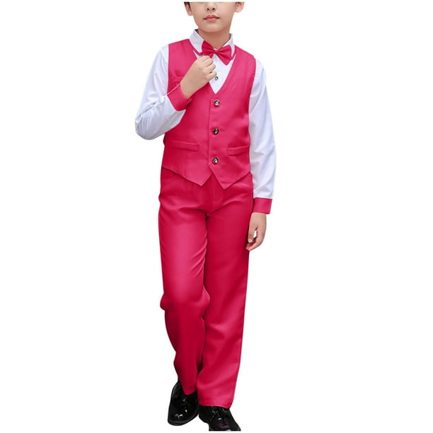 Odeerbi Chicos 4 Pcs Caballero Traje Formal Vestido Camisa + Traje Pantalones + Chaleco + Corbata Escenario Rendimiento Trajes Conjunto