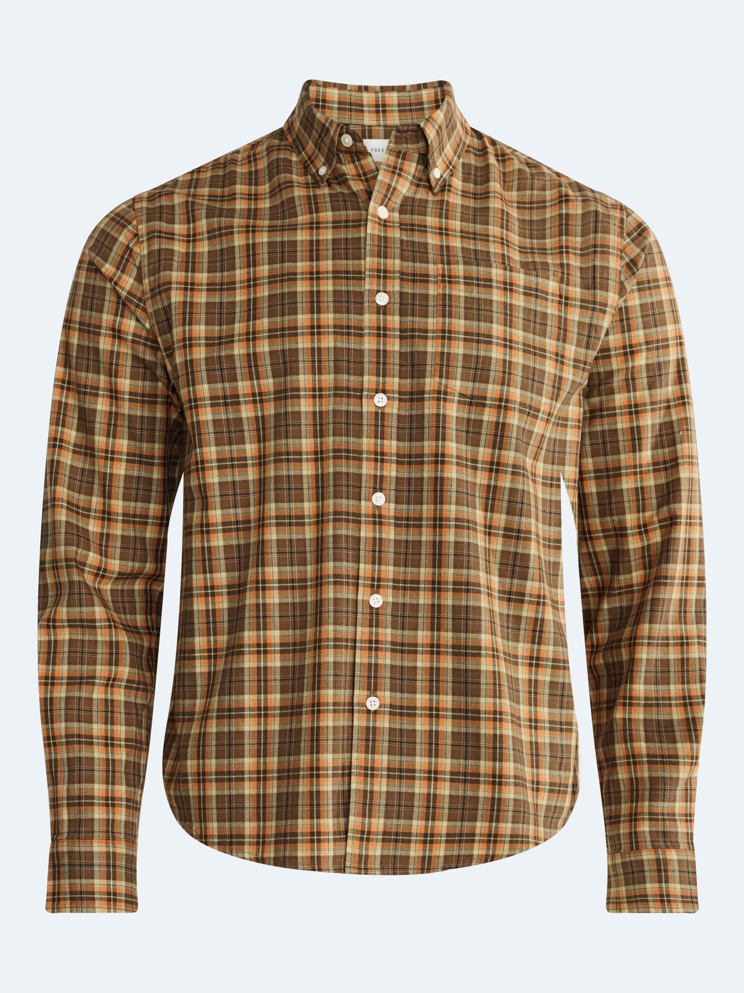 Free Assembly Men's Plaid Button Down Cotton Shirt, Sizes XS-3XL