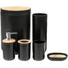 Bathroom Accessories Set 6 Pcs Plastic Gift Set Bathroom Set Trash Can, Toothbrush Cup Soap Dish 1x Tumbler Toilet Brush with Holder, Multicolor Decoration, Bamboo Black