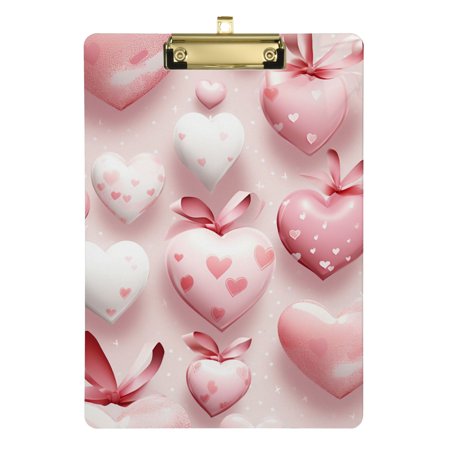 Valentine's Day Hearts Balloons Acrylic Clipboards 12 x 9 Inch A4 Size with Low Profile Clip Hanging Clipboard for Classroom School Office