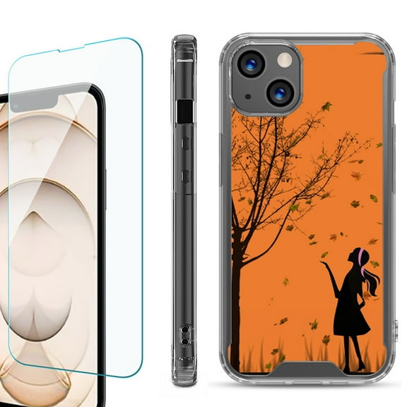 Shockproof Bumper Phone Case for iPhone 13, with Tempered Glass Screen Protector, by OneToughShield ® - Autumn Leaf