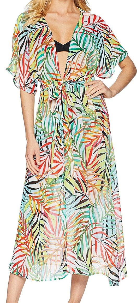 Cole Womens Swimwear Red Tropical Kimono CoverUp XL