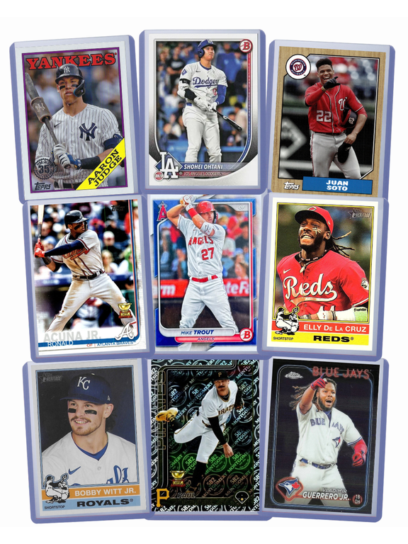 9 MLB Stars Baseball Cards: Shohei Ohtani, Aaron Judge, Elly De La Cruz, Mike Trout, Ronald Acuna Jr., Bobby Witt Jr., Paul Skenes, Juan Soto, Vlad Guerrero Jr. Assorted Card Gift Pack