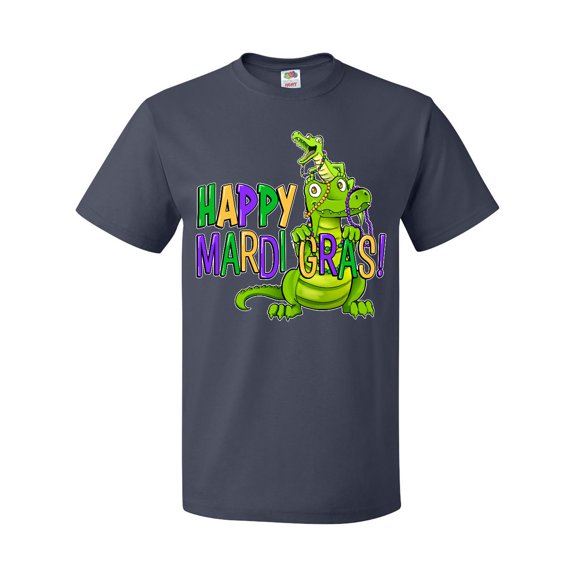 Inktastic Happy Mardi Gras Big and Little Alligators with Beads T-Shirt