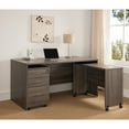 thumbnail image 2 of Distressed Grey Wooden Mobile Desk Home Office Desk with Modesty Panel & Locking Back Wheels, 2 of 5