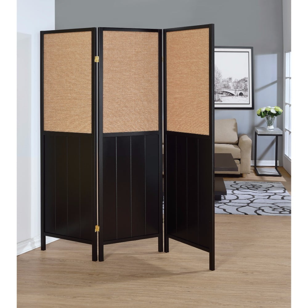 Transitional Stylethree Panel Folding Screen, Black