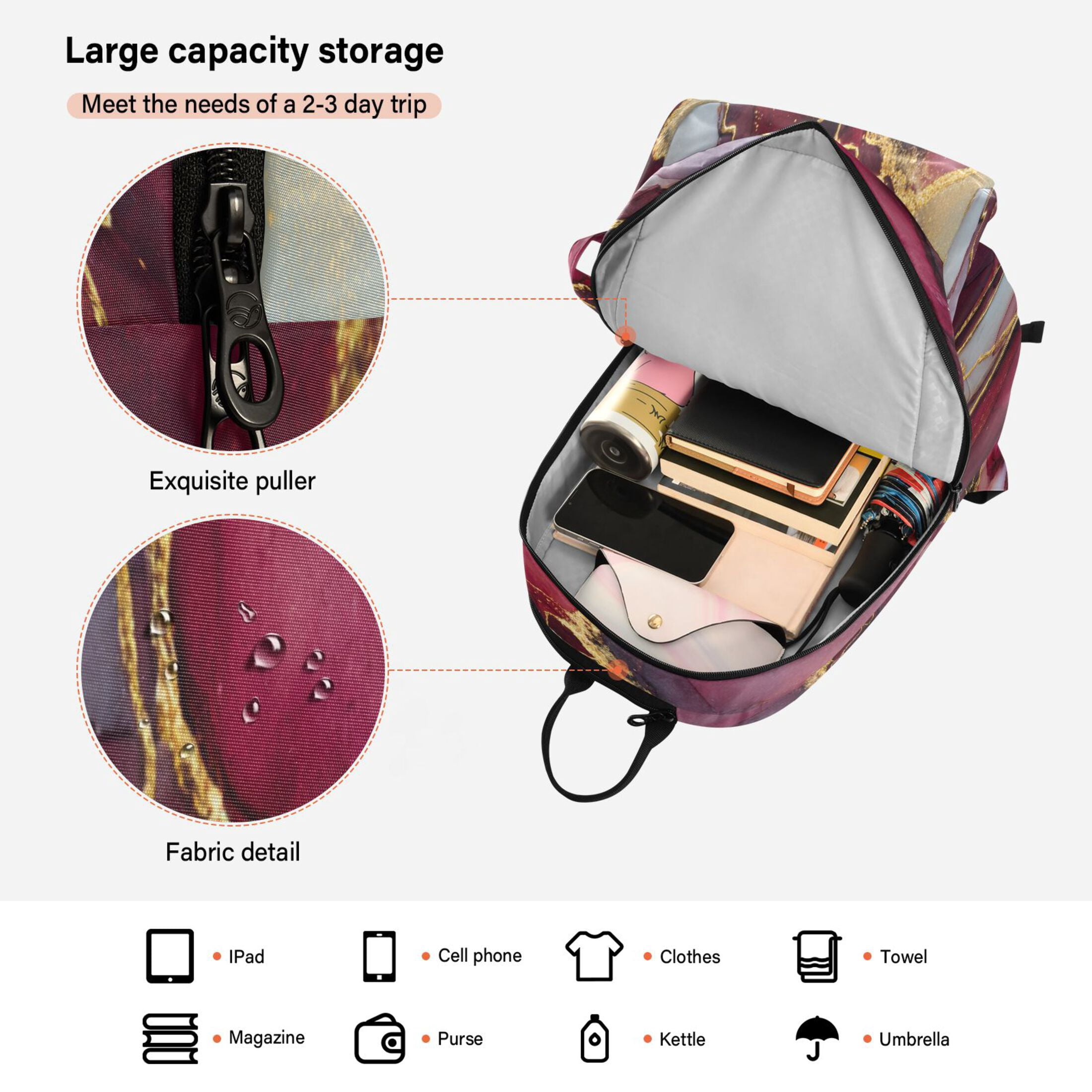 2 Racquet Holder Tennis Backpack Tennis Racket Covers Gym Bags Wine-red Marble