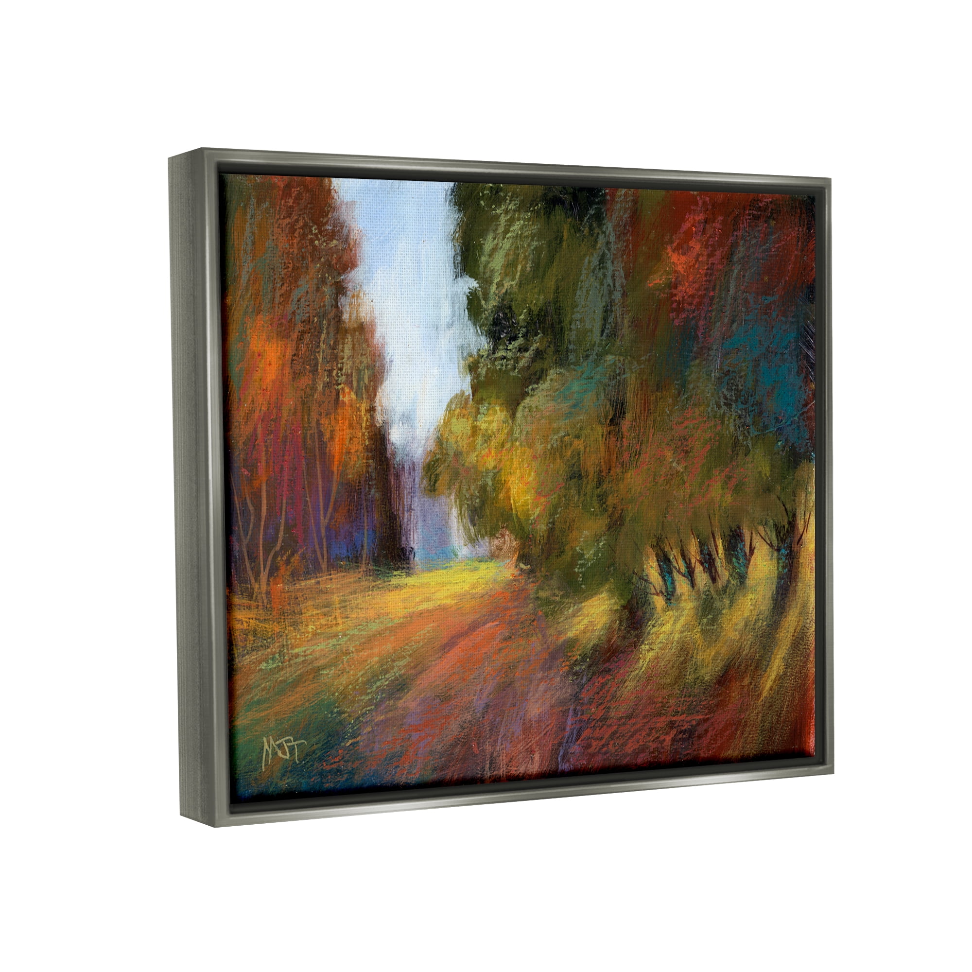 Stupell Vivid Tree Grove Clearing Landscape Painting Gray Floater Framed Art Print Wall Art