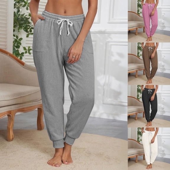 Ihhxva Cotton Joggers for Women Cuffed Ankle Relaxed Fit Corduroy Elastic Waist Stretchable Jogger Pants Athletic Lounge Casual S-3XL