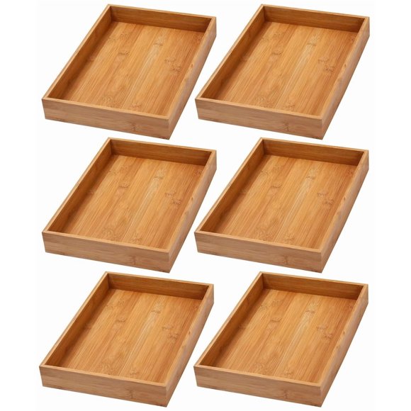 YBM HOME Bamboo Drawer Organizer Storage Box for Kitchen Drawer, Junk Drawer, Office, Bedroom, Children Room, Craft, Sewing, and Bathroom, 6 Pack 10x14x2 inch