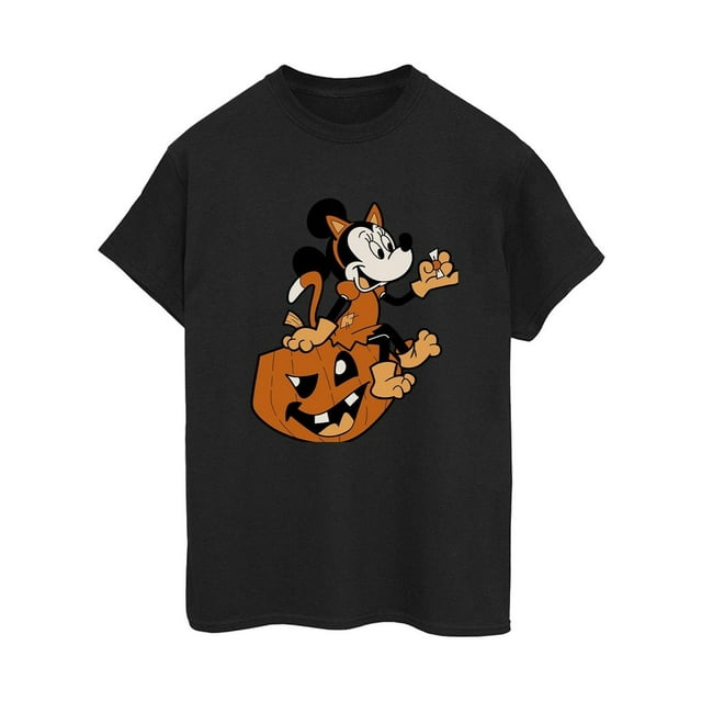 Mickey Mouse T-Shirt d'Halloween pour Femmes Minnie Mouse en Coton avec Chat Style Boyfriend