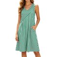 thumbnail image 4 of Josdec Women's V-Neck Sleeveless Midi Dress Asymmetric Striped with Pocket Loose Casual for Daily Wear S-XXL, 4 of 9