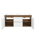 thumbnail image 6 of Wall Mount Double Sink Vanity Cabinet, White Walnut, Wood, Mid Century Hotel Bedroom Bathroom, Modern Contemporary HB34087, 6 of 11