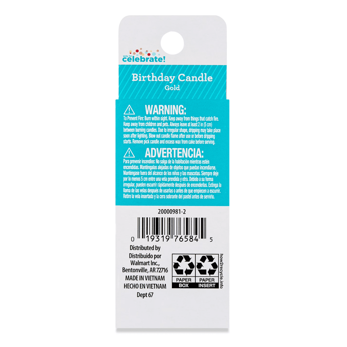 (2 pack) Gold Number 2 Birthday Candle, by Way To Celebrate