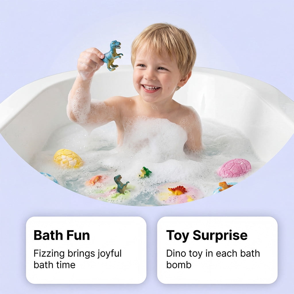 Bath Bombs for Kids with Surprise Toys Inside, 6 Pack Organic Dinosaur Bath Bombs Gift Set, Natural Dinosaur Egg Bubble Bath, Easter Gifts for Kids, Easter Basket Stuffers, Bubble Bath Toys