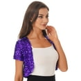 thumbnail image 7 of Aislor Women's Shiny Sequin Jacket Short Sleeve Open Front Cardigan Jacket Bolero Shrug Coat Tops Purple One Size, 7 of 7