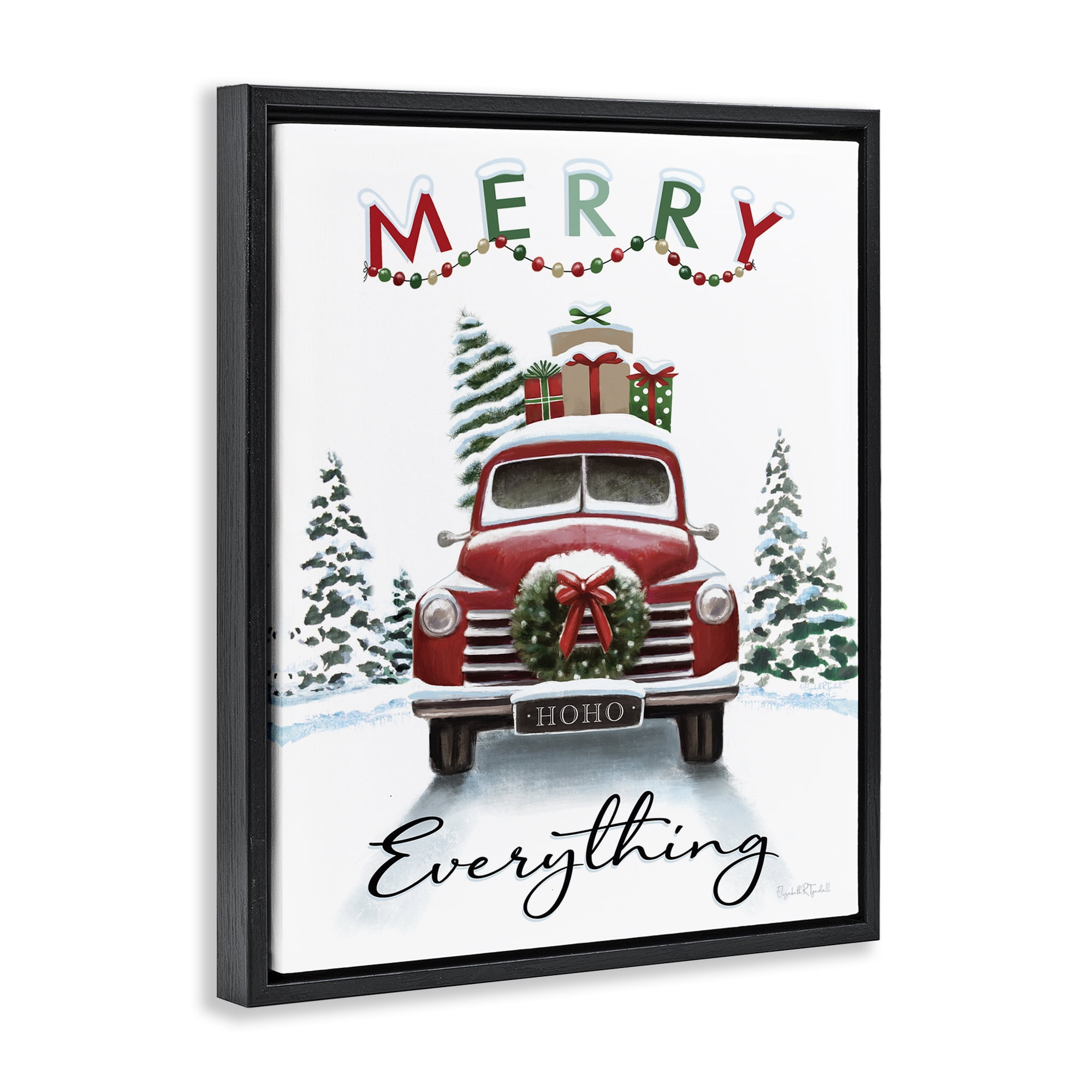 Stupell Industries Merry Everything Gift Car Holiday Painting Black Floater Framed Canvas Art Prints Wall Art, 25 x 31