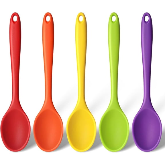 Kiibsot 5Pcs Small Silicone Spoons, 8Inch Heat Resistant Spoons Nonstick Kitchen Spoons Silicone Spoon for Kitchen Cooking Baking Stirring