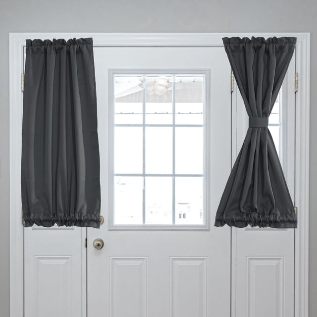 Cortinas de puerta opacas, cortina de ventana lateral francesa para privacidad, cortina de puerta con bolsillo para varilla, sombra para ventana de puerta delantera de patio, negra, 25" x 40", 1 panel