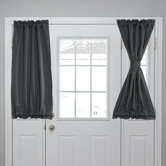 Blackout Door Curtains, French Side Door Window Curtain for Privacy, Rod Pocket Door Curtain Tie Up Shade for Patio Front Door Window, Black, 25" x 40", 1 Panel