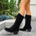 thumbnail image 4 of OKBOP Women's Mid Calf Lace-Up Boots Round Toe Chunky Heel Retro Faux-Leather Casual, 4 of 5