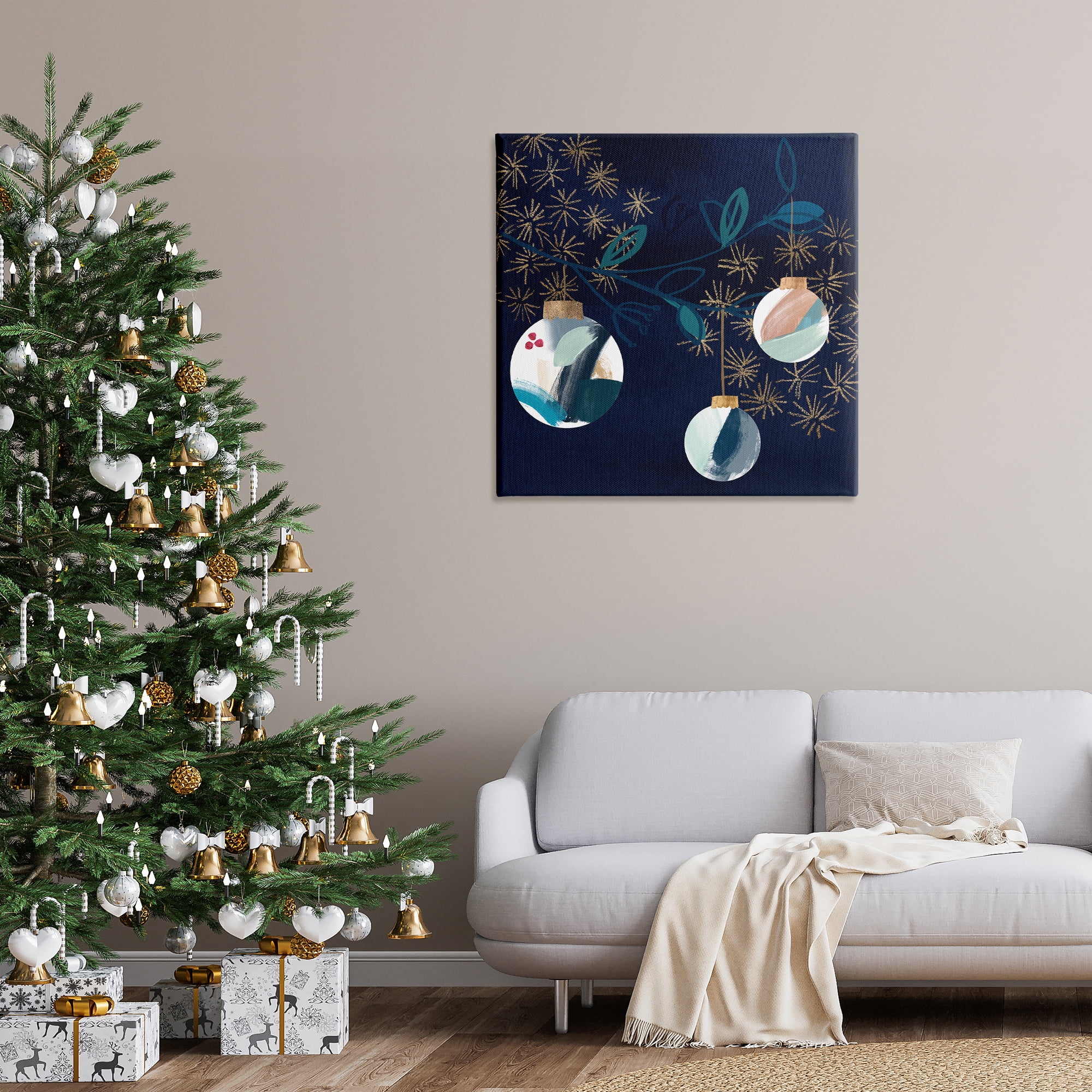 Stupell Industries Hanging Christmas Orbs Holiday Painting Gallery Wrapped Canvas Art Print Wall Art, 36 x 36