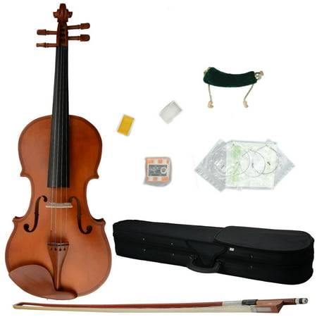 Glarry 4/4 Matt Wood Color Violin + Case + Bow + Rosin + Shoulder Rest + String + Tuner Full