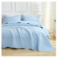 thumbnail image 6 of 3-Piece 100% Cotton Oversized Bedspread Lightweight Quilt Coverlet Embroidery Farmhouse Bedding Set T0 (Light Blue, (68"x86")), 6 of 9