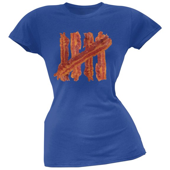 Bacon Strip Tally Marks Blue Soft Juniors T-Shirt - X-Large