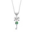 thumbnail image 2 of Delight Jewelry Silvertone Translucent Green Lucky Four Leaf Clover Key Silver tone Bow Heart Necklace, 2 of 4
