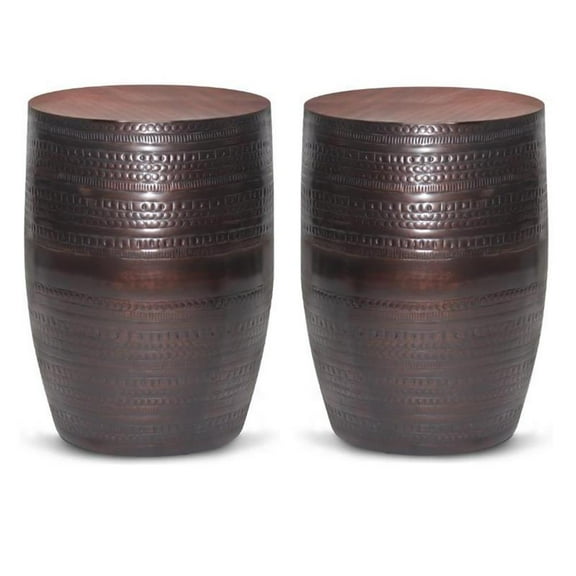 Home Square 2-Piece 15 " Metal Large Accent Side Table Set in Oil Rubbed Bronze