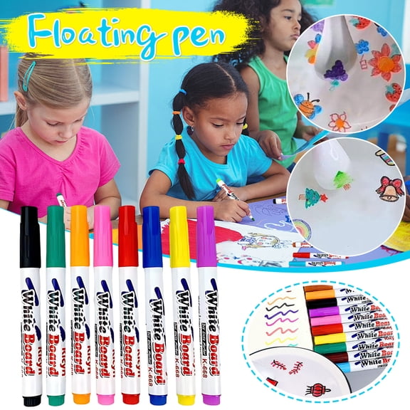 YIMWNYI 8 Pack Magic Water Drawing Pens - Erasable Whiteboard Markers, Non-Toxic Floating Art Set, Creative DIY Painting Tool for Family Activities