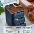 thumbnail image 4 of Nightstand with Charging Station Set of 2, Night Stand with 3 Storage Drawers for Bedroom, Blue, 4 of 8