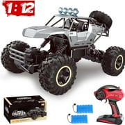 4DRC 1:12 Rc Car,off Road Truck Remote Control Car Metal Shell 2.4G 4WD,with 2 Batteries ,Cars for Boys& Gift for Kids,Silver