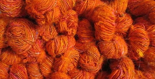 Knitsilk PREMIUM Recycled Sari Silk Yarn - Orange shade 160+ Yards, 100 gm | Good for Knitting, Crocheting and Jewelry Making