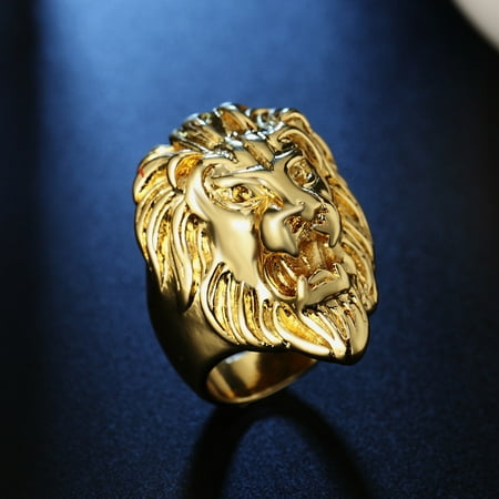 Hot Sale 14K Yellow Gold Lion Head Ring Hip Hop Rock Men's Ring Punk Jewelry