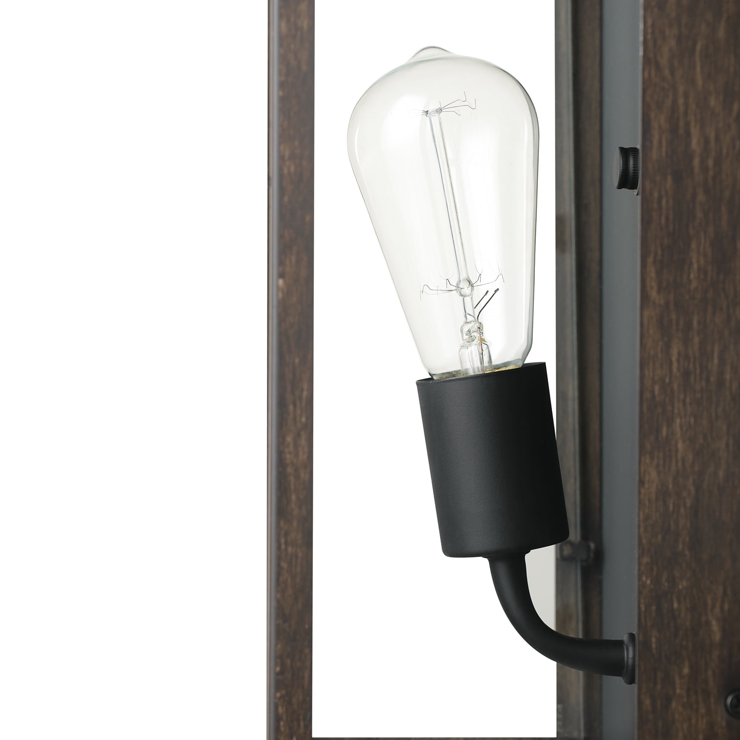 Globe Electric Greer 1-Light Matte Black and Faux Wood Outdoor Wall Sconce with Clear Glass Shade, 44788