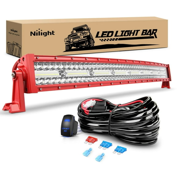 Nilight LED Light Bar 33Inch Triple Row Spot Flood Combo Lights Red Shell with Wiring Harness Kit for Fog Light Driving Light Work Light on Off-Road Truck SUV ATV UTV