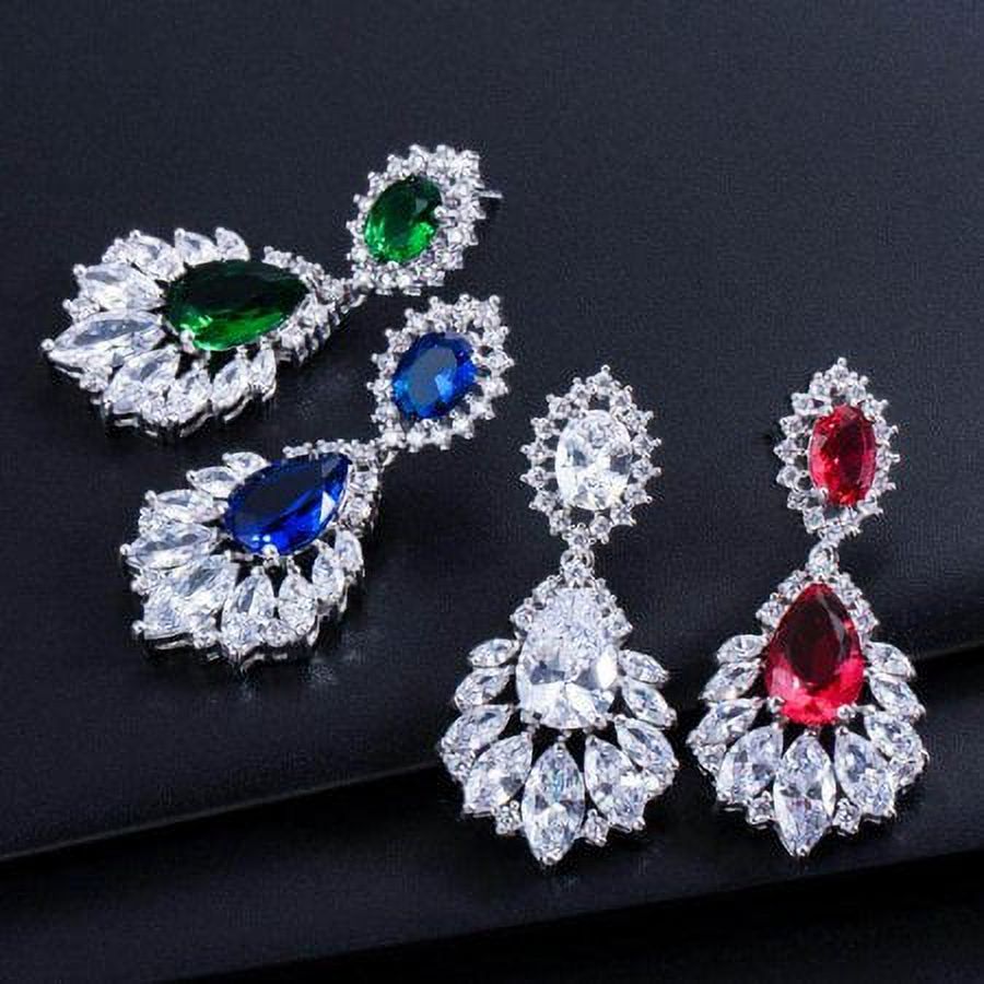 Elegant Cubic Zirconia Long Big Dangle Crystal Bridal Chandelier Drop Earring For Women Wedding Jewelry Green - image 4 of 9