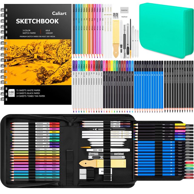 Kit de material de arte Caliart, 176 unidades, con cuaderno de bocetos de 100 hojas