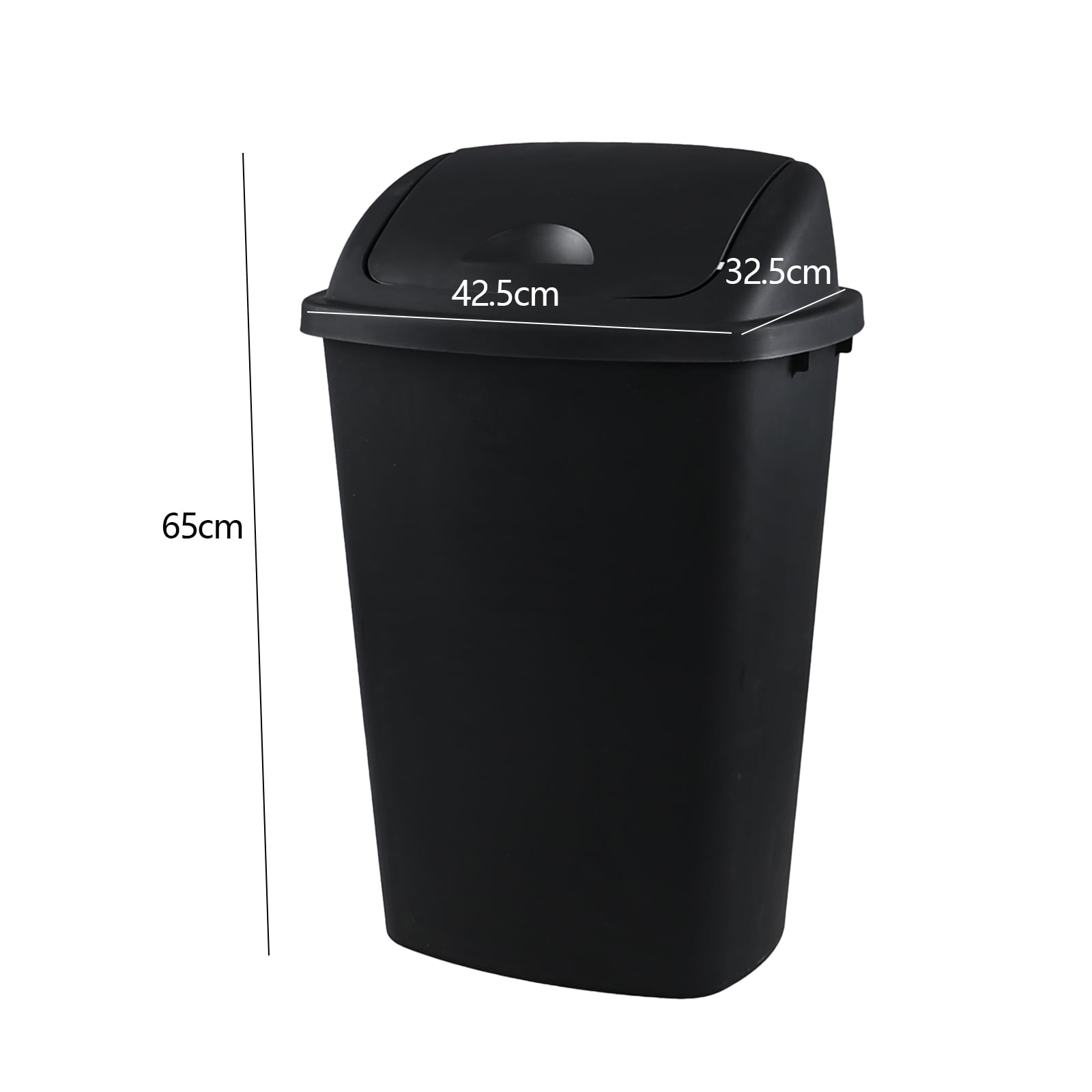 Xowine 13 Gallon Plastic Swing Top Trash Container, 4 Pack Black Plastic Trash Can with Lid for Kitchen