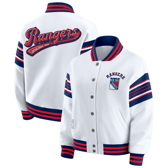 Women's WEAR by Erin Andrews White/Blue New York Rangers Full-Snap Fleece Sweatshirt Jacket