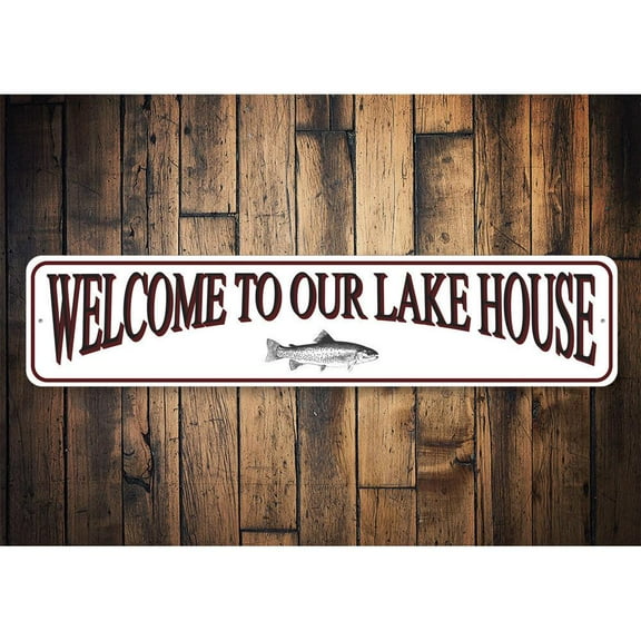 Welcome to Lake House Novelty Sign, Metal Wall Decor - 4x18 inches