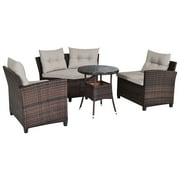 Costway 4PCS Outdoor Patio Rattan Furniture Set Cushioned Sofa Table