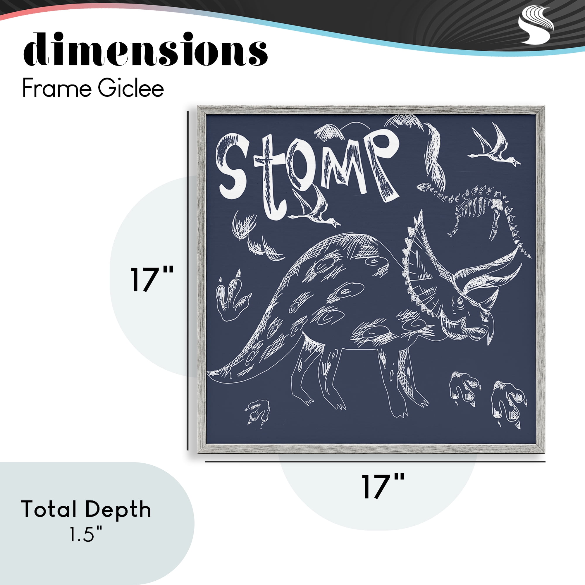 Sketchy Stomp Dinosaur Gray Framed Giclee Art, design by HUE and MI and Sangita