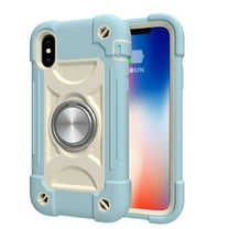 for iPhone X, iPhone XS Case with Ring Stand, Heavy Duty Military Grade Rugged Shockproof Silicone Rubber Magnetic Kickstand Holder Case for Women Girls For iPhone X/XS, Blue