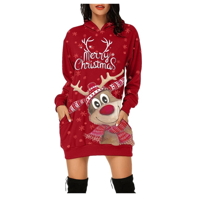 Noël Femmes Sweat-Shirt à Mi-Longueur de Fermeture Outwear Manches Longues Xmas Pull Chaud Col Rond Cardigan Capuche Mode Jacket Vacances Imprimé Pull